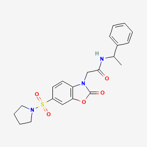 molecular formula C21H23N3O5S B1244247 2-[2-氧代-6-(1-吡咯烷基磺酰基)-1,3-苯并恶唑-3-基]-N-(1-苯乙基)乙酰胺 