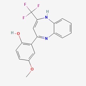 molecular formula C17H13F3N2O2 B12442524 4-Methoxy-2-[2-trifluoromethyl-1H-1,5-benzodiazepine-4-YL]phenol 