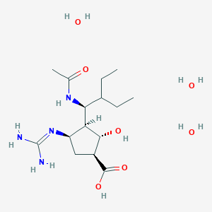 molecular formula C15H34N4O7 B12442648 (1S,2S,3S,4R)-3-((S)-1-Acetamido-2-ethylbutyl)-4-guanidino-2-hydroxycyclopentanecarboxylic acid trihydrate 