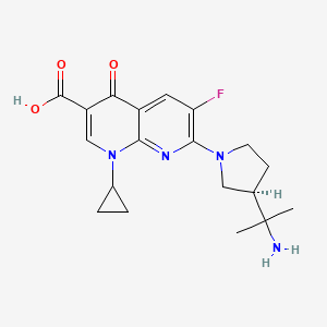 molecular formula C19H23FN4O3 B1244303 7-[(3R)-3-(2-aminopropan-2-yl)pyrrolidin-1-yl]-1-cyclopropyl-6-fluoro-4-oxo-1,8-naphthyridine-3-carboxylic acid 
