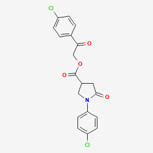 molecular formula C19H15Cl2NO4 B12443145 2-(4-Chlorophenyl)-2-oxoethyl 1-(4-chlorophenyl)-5-oxopyrrolidine-3-carboxylate 