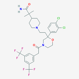 molecular formula C31H35Cl2F6N3O3 B1244323 2-[1-[2-[4-[2-[3,5-Bis(trifluoromethyl)phenyl]acetyl]-2-(3,4-dichlorophenyl)morpholin-2-yl]ethyl]piperidin-4-yl]-2-methylpropanamide 