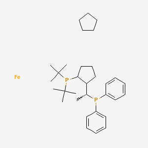 molecular formula C32H50FeP2 B12443264 cyclopentane;ditert-butyl-[2-[(1R)-1-diphenylphosphanylethyl]cyclopentyl]phosphane;iron 