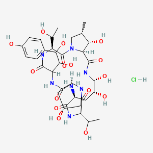 molecular formula C34H52ClN7O15 B12443305 (3S,9S,11R,18S,20R,21R,24S,25S,26S)-18-amino-6-[1,2-dihydroxy-2-(4-hydroxyphenyl)ethyl]-11,20,21,25-tetrahydroxy-3,15-bis(1-hydroxyethyl)-26-methyl-1,4,7,13,16,22-hexazatricyclo[22.3.0.09,13]heptacosane-2,5,8,14,17,23-hexone;hydrochloride 