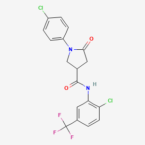 molecular formula C18H13Cl2F3N2O2 B12443338 1-(4-chlorophenyl)-N-[2-chloro-5-(trifluoromethyl)phenyl]-5-oxopyrrolidine-3-carboxamide 