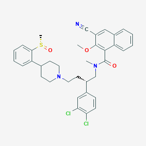molecular formula C36H37Cl2N3O3S B1244342 3-Cyano-2-methoxy-naphthalene-1-carboxylic acid {2-(3,4-dichloro-phenyl)-4-[4-(2-methanesulfinyl-phenyl)-piperidin-1-yl]-butyl}-methyl-amide 