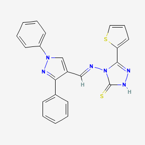 molecular formula C22H16N6S2 B1244343 4-{[(1,3-diphenyl-1H-pyrazol-4-yl)methylene]amino}-5-(2-thienyl)-2,4-dihydro-3H-1,2,4-triazole-3-thione 