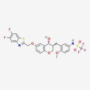 molecular formula C26H21F5N2O6S2 B1244350 N-[3-[[(3R,4R)-6-[(5,6-difluoro-1,3-benzothiazol-2-yl)methoxy]-4-hydroxy-3,4-dihydro-2H-chromen-3-yl]methyl]-4-methoxyphenyl]-1,1,1-trifluoromethanesulfonamide 