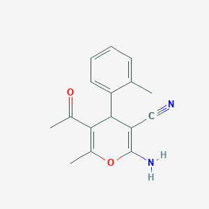 molecular formula C16H16N2O2 B12443503 5-acetyl-2-amino-6-methyl-4-(2-methylphenyl)-4H-pyran-3-carbonitrile 