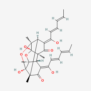 molecular formula C28H32O8 B1244357 (1S,3R,4R,6Z,7S,8S,10R,11R,13Z,14S)-3,10-dihydroxy-6,13-bis[(2E,4E)-1-hydroxyhexa-2,4-dienylidene]-1,4,8,11-tetramethyl-2,9-dioxapentacyclo[8.4.0.03,8.04,14.07,11]tetradecane-5,12-dione 