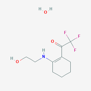 molecular formula C10H16F3NO3 B12443592 2,2,2-Trifluoro-1-[2-(2-hydroxyethylamino)cyclohexen-1-yl]ethanone hydrate 