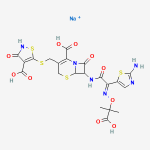 sodium;7-[[(2Z)-2-(2-amino-1,3-thiazol-5-yl)-2-(2-carboxypropan-2-yloxyimino)acetyl]amino]-3-[(4-carboxy-3-oxo-1,2-thiazol-5-yl)sulfanylmethyl]-8-oxo-5-thia-1-azabicyclo[4.2.0]oct-2-ene-2-carboxylic acid