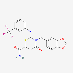 (2Z)-3-(1,3-benzodioxol-5-ylmethyl)-4-oxo-2-{[3-(trifluoromethyl)phenyl]imino}-1,3-thiazinane-6-carboxamide