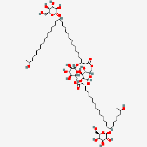 molecular formula C81H150O28 B1244490 (1R,8R,9S,10S,11R,12R,19R,20S,21S,22R)-9,10,11,20,21,22-六羟基-3-[20-羟基-14-[(2R,3R,4S,5S,6R)-3,4,5-三羟基-6-(羟甲基)氧杂环-2-基]氧基二十一烷基]-14-[29-羟基-14-[(2R,3R,4S,5S,6R)-3,4,5-三羟基-6-(羟甲基)氧杂环-2-基]氧基三十烷基]-2,6,13,17,23,24-六氧杂三环[17.3.1.18,12]四环二十烷-5,16-二酮 