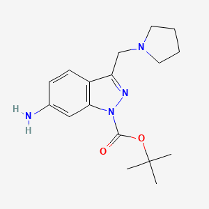 molecular formula C17H24N4O2 B12445347 6-Amino-3-pyrrolidin-1-ylmethyl-indazole-1-carboxylic acid tert-butyl ester CAS No. 887590-95-6