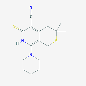 molecular formula C16H21N3S2 B12445597 3,3-dimethyl-8-(piperidin-1-yl)-6-thioxo-3,4,6,7-tetrahydro-1H-thiopyrano[3,4-c]pyridine-5-carbonitrile 