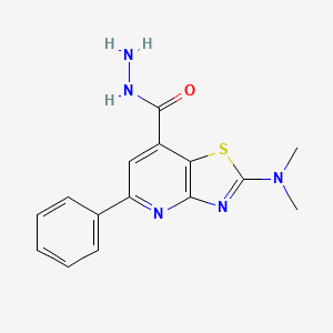 molecular formula C15H15N5OS B12445621 2-Dimethylamino-5-phenylthiazolo-[4,5-b]-pyridine-7-carbohydrazide 