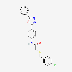 molecular formula C23H18ClN3O2S B12445660 2-[(4-chlorobenzyl)sulfanyl]-N-[4-(5-phenyl-1,3,4-oxadiazol-2-yl)phenyl]acetamide 