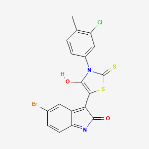 molecular formula C18H10BrClN2O2S2 B12445724 (3Z)-5-bromo-3-[3-(3-chloro-4-methylphenyl)-4-oxo-2-thioxo-1,3-thiazolidin-5-ylidene]-1,3-dihydro-2H-indol-2-one 