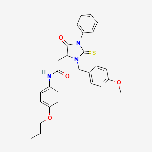 2-[3-(4-methoxybenzyl)-5-oxo-1-phenyl-2-thioxoimidazolidin-4-yl]-N-(4-propoxyphenyl)acetamide