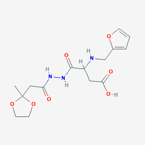 3-[(Furan-2-ylmethyl)amino]-4-{2-[(2-methyl-1,3-dioxolan-2-yl)acetyl]hydrazinyl}-4-oxobutanoic acid (non-preferred name)