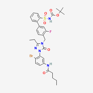 molecular formula C33H37BrFN5O6S B1244610 tert-butyl N-[2-[4-[[1-[2-bromo-5-(pentanoylamino)phenyl]-3-ethyl-5-oxo-1,2,4-triazol-4-yl]methyl]-3-fluorophenyl]phenyl]sulfonylcarbamate 