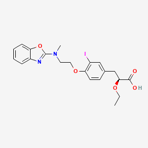 molecular formula C21H23IN2O5 B1244622 (2S)-3-[4-[2-[1,3-benzoxazol-2-yl(methyl)amino]ethoxy]-3-iodophenyl]-2-ethoxypropanoic acid 