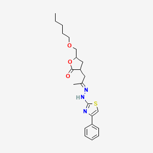 molecular formula C22H29N3O3S B1244635 5-(Pentoxymethyl)-3-[(2E)-2-[(4-phenyl-1,3-thiazol-2-yl)hydrazinylidene]propyl]oxolan-2-one 