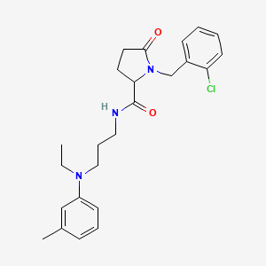 molecular formula C24H30ClN3O2 B1244666 1-[(2-chlorophenyl)methyl]-N-[3-(N-ethyl-3-methylanilino)propyl]-5-oxo-2-pyrrolidinecarboxamide 