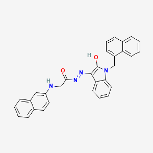 2-(naphthalen-2-ylamino)-N'-[(3E)-1-(naphthalen-1-ylmethyl)-2-oxo-1,2-dihydro-3H-indol-3-ylidene]acetohydrazide (non-preferred name)