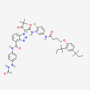 1-(1-{[5-({4-[2,4-bis(2-methylbutan-2-yl)phenoxy]butanoyl}amino)-2-chlorophenyl]amino}-4,4-dimethyl-1,3-dioxopentan-2-yl)-N-[4-(2-formylhydrazinyl)phenyl]-1H-benzotriazole-4-carboxamide