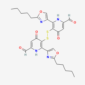 molecular formula C28H30N4O6S2 B1244681 5-[[6-formyl-4-oxo-2-(2-pentyl-1,3-oxazol-4-yl)-1H-pyridin-3-yl]disulfanyl]-4-oxo-6-(2-pentyl-1,3-oxazol-4-yl)-1H-pyridine-2-carbaldehyde 