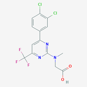 molecular formula C14H10Cl2F3N3O2 B12446844 N-[6-(3,4-Dichlorophenyl)-4-(trifluoromethyl)pyrimidin-2-yl]-N-methylglycine 