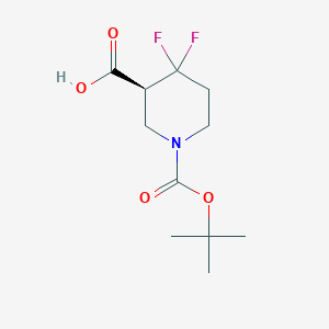 molecular formula C11H17F2NO4 B12446850 (3S)-4,4-difluoro-1-[(2-methylpropan-2-yl)oxycarbonyl]piperidine-3-carboxylic acid 