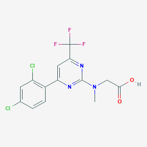 molecular formula C14H10Cl2F3N3O2 B12446855 N-[6-(2,4-Dichlorophenyl)-4-(trifluoromethyl)pyrimidin-2-yl]-N-methylglycine 