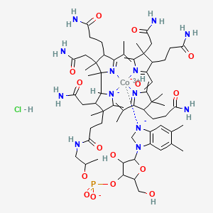 cobalt(3+);[5-(5,6-dimethyl-2H-benzimidazol-3-id-1-yl)-4-hydroxy-2-(hydroxymethyl)oxolan-3-yl] 1-[3-[2,13,18-tris(2-amino-2-oxoethyl)-7,12,17-tris(3-amino-3-oxopropyl)-3,5,8,8,13,15,18,19-octamethyl-2,7,12,17-tetrahydro-1H-corrin-21-id-3-yl]propanoylamino]propan-2-yl phosphate;hydroxide;hydrochloride