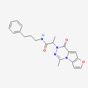 molecular formula C21H22N4O3 B1244720 2-(1-methyl-4-oxo-3-furo[3,4]pyrrolo[3,5-c][1,2,4]triazinyl)-N-(3-phenylpropyl)propanamide 