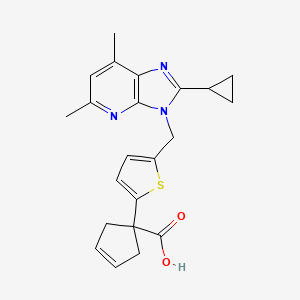 molecular formula C22H23N3O2S B1244741 1-[5-(2-Cyclopropyl-5,7-dimethylimidazo[4,5-b]pyridin-3-ylmethyl)thiophen-2-yl]cyclopent-3-ene carboxylic acid 