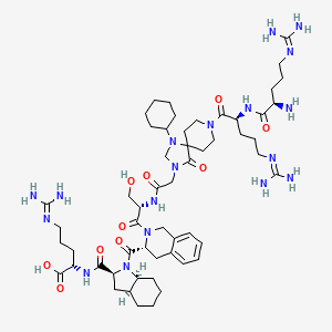 molecular formula C55H88N18O10 B1244743 (2S)-2-[[(2S,3aS,7aS)-1-[(3R)-2-[(2S)-2-[[2-[8-[(2S)-2-[[(2R)-2-amino-5-(diaminomethylideneamino)pentanoyl]amino]-5-(diaminomethylideneamino)pentanoyl]-1-cyclohexyl-4-oxo-1,3,8-triazaspiro[4.5]decan-3-yl]acetyl]amino]-3-hydroxypropanoyl]-3,4-dihydro-1H-isoquinoline-3-carbonyl]-2,3,3a,4,5,6,7,7a-octahydroindole-2-carbonyl]amino]-5-(diaminomethylideneamino)pentanoic acid 