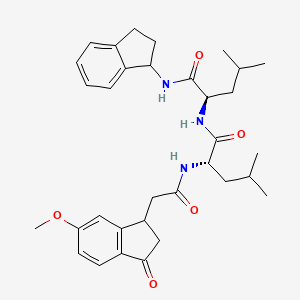 molecular formula C33H43N3O5 B1244766 (2S)-N-[(2R)-1-(2,3-dihydro-1H-inden-1-ylamino)-4-methyl-1-oxopentan-2-yl]-2-[[2-(6-methoxy-3-oxo-1,2-dihydroinden-1-yl)acetyl]amino]-4-methylpentanamide 