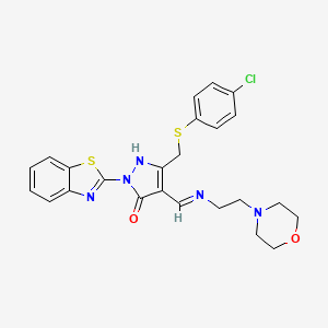 (4E)-2-(1,3-benzothiazol-2-yl)-5-{[(4-chlorophenyl)sulfanyl]methyl}-4-({[2-(morpholin-4-yl)ethyl]amino}methylidene)-2,4-dihydro-3H-pyrazol-3-one