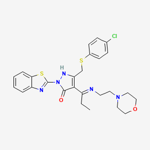 molecular formula C26H28ClN5O2S2 B12448063 (4E)-2-(1,3-benzothiazol-2-yl)-5-{[(4-chlorophenyl)sulfanyl]methyl}-4-(1-{[2-(morpholin-4-yl)ethyl]amino}propylidene)-2,4-dihydro-3H-pyrazol-3-one 