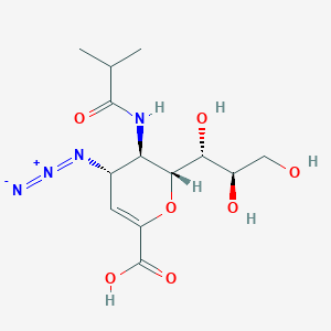 molecular formula C13H20N4O7 B1244864 (2R,3R,4S)-4-azido-3-(2-methylpropanoylamino)-2-[(1R,2R)-1,2,3-trihydroxypropyl]-3,4-dihydro-2H-pyran-6-carboxylic acid 
