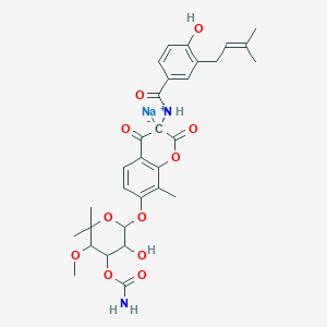 sodium;[5-hydroxy-6-[3-[[4-hydroxy-3-(3-methylbut-2-enyl)benzoyl]amino]-8-methyl-2,4-dioxochromen-3-id-7-yl]oxy-3-methoxy-2,2-dimethyloxan-4-yl] carbamate