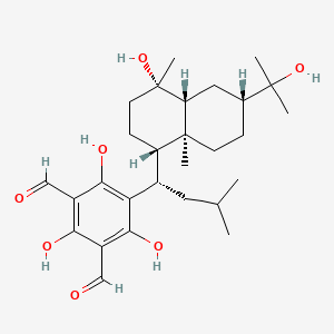 molecular formula C28H42O7 B1244970 5-[(1S)-1-[(1S,4S,4aR,6R,8aS)-4-hydroxy-6-(2-hydroxypropan-2-yl)-4,8a-dimethyl-1,2,3,4a,5,6,7,8-octahydronaphthalen-1-yl]-3-methylbutyl]-2,4,6-trihydroxybenzene-1,3-dicarbaldehyde 