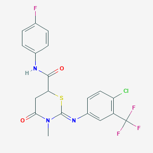 molecular formula C19H14ClF4N3O2S B12449747 (2Z)-2-{[4-chloro-3-(trifluoromethyl)phenyl]imino}-N-(4-fluorophenyl)-3-methyl-4-oxo-1,3-thiazinane-6-carboxamide 