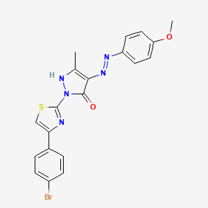 molecular formula C20H16BrN5O2S B12450091 (4E)-2-[4-(4-bromophenyl)-1,3-thiazol-2-yl]-4-[2-(4-methoxyphenyl)hydrazinylidene]-5-methyl-2,4-dihydro-3H-pyrazol-3-one 