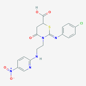 molecular formula C18H16ClN5O5S B12450166 (2Z)-2-[(4-chlorophenyl)imino]-3-{2-[(5-nitropyridin-2-yl)amino]ethyl}-4-oxo-1,3-thiazinane-6-carboxylic acid 