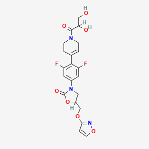 molecular formula C21H21F2N3O7 B1245031 (5R)-3-[4-[1-[(2R)-2,3-Dihydroxy-1-oxopropyl]-1,2,3,6-tetrahydro-4-pyridinyl]-3,5-difluorophenyl]-5-[(3-isoxazolyloxy)methyl]-2-oxazolidinone 