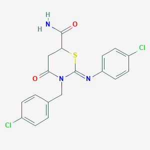 (2Z)-3-(4-chlorobenzyl)-2-[(4-chlorophenyl)imino]-4-oxo-1,3-thiazinane-6-carboxamide